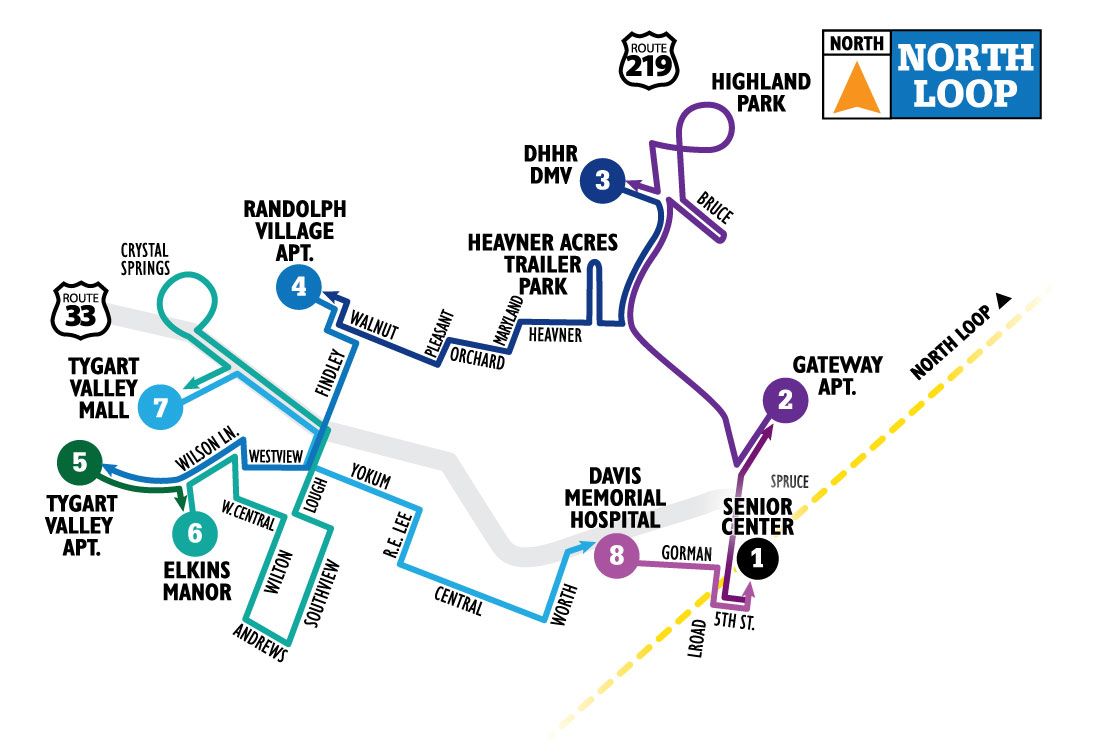 Country Roads Transit Elkins Loop North Map